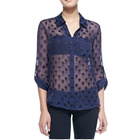Diane von Furstenberg - Lorelei Star-Embellished Sheer Blouse Sz 6 - Picture 1 of 8